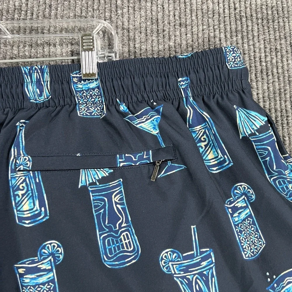 Caribbean‎ Swim Shorts Mens 4XB Big Blue Geometric Lined Ocean Beach Pool New